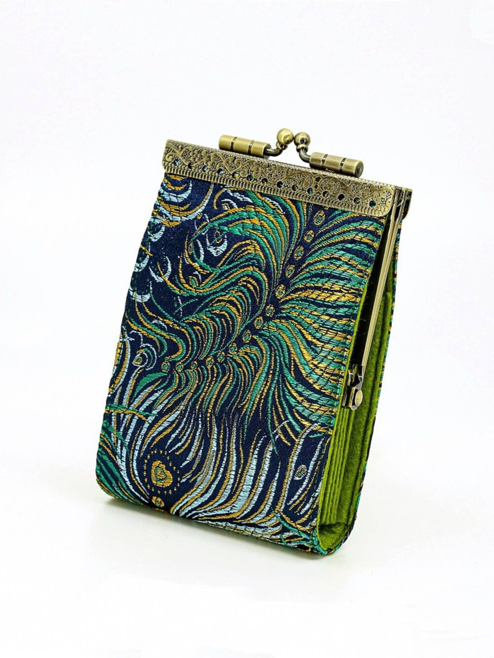 Peacock Brocade RFID Card Holder | Bleu & Gold